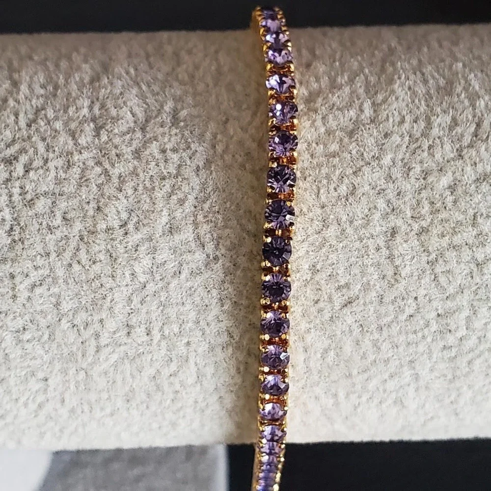 Joan Rivers Vintage Purple Amethyst Color Stone Tennis Bracelet Dainty Elegant